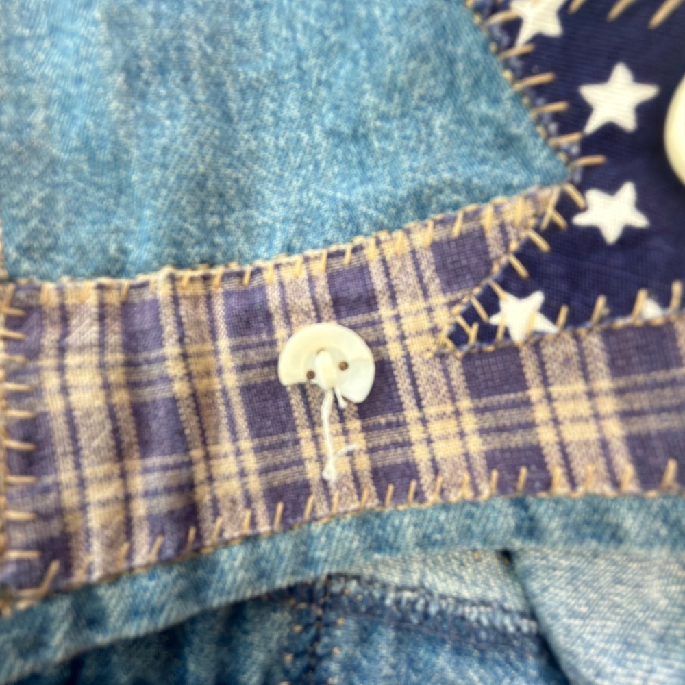 Vintage Patchwork Denim Midi Skirt Button Front Americana Folk Art Made in USA - Picture 6 of 16